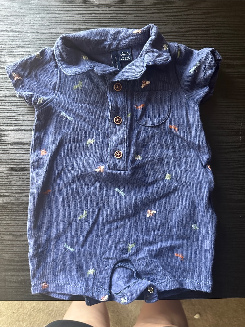 JANIE AND JACK Navy Polo Romper with Tiny Bug Embroidery size 0-3m